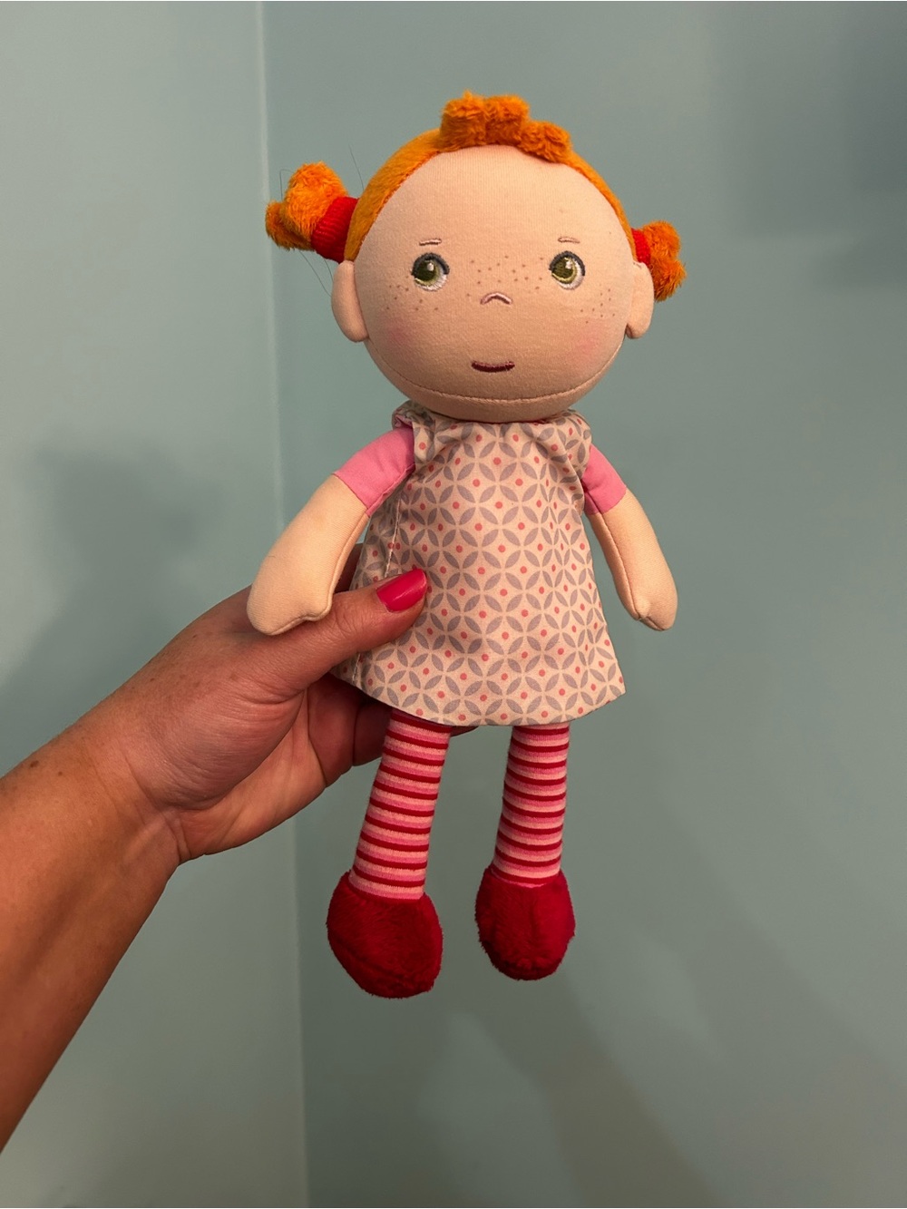 HABA Snug Up Roya Soft Doll with Fuzzy Red Pigtails and Embroidered Face 10”